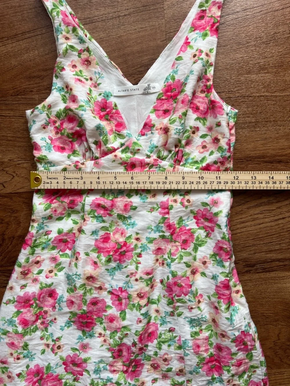 Altar’d State Floral Mini Dress XXS Pink Rose Cottagecore V-Neck Sleeveless - Picture 9 of 12